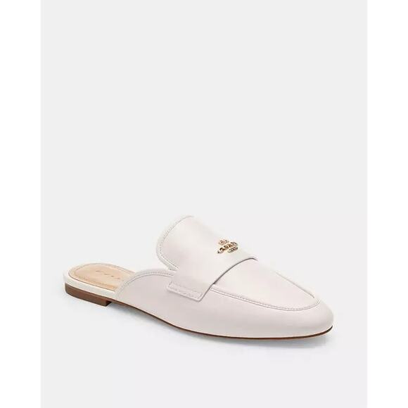 COACH Samie Chalk White Leather Round Toe Slide-On Mule Flats | 8 - Picture 1 of 11
